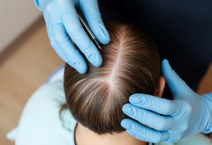 Hair tranplant on the scalp of a women